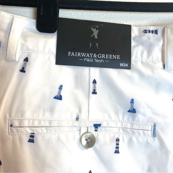 Fairway & Greene Larson Tech Golf Shorts in White Safe Harbor, Size 34 - Picture 5 of 9